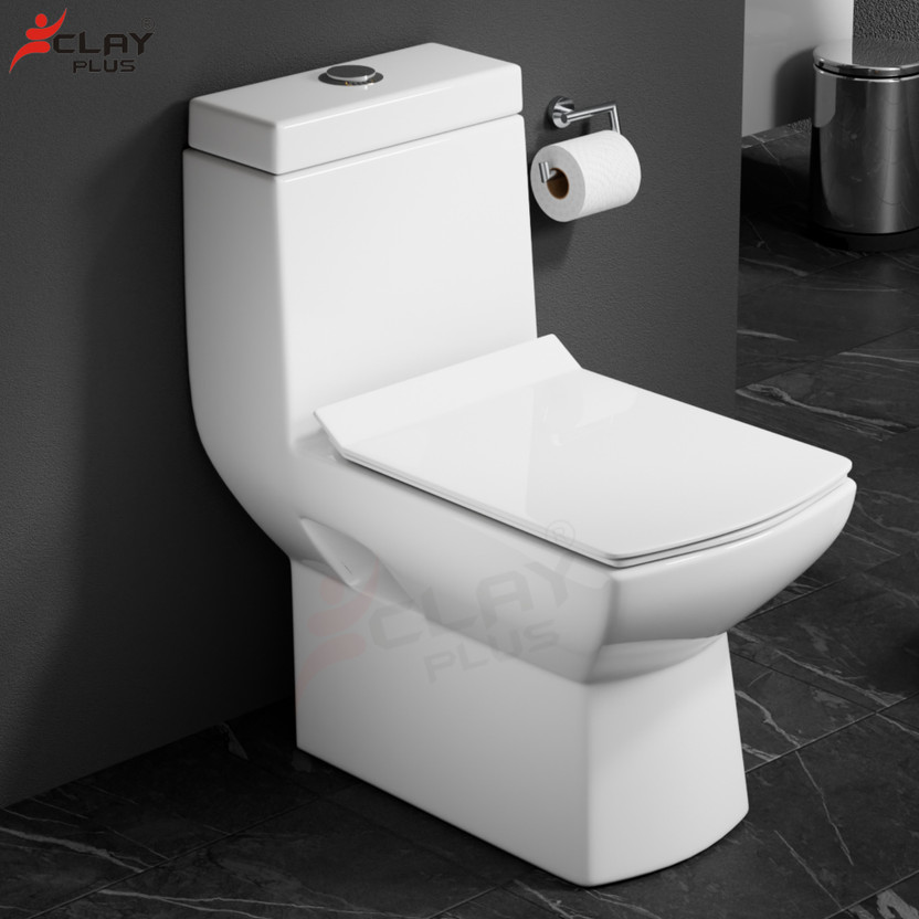 clayplus Platinum Ceramic Western Toilet/Water Closet/Commode With Soft Close Toilet Seat PREMIUM GRADE FLOOR MOUNTED "S" TRAP ONE PIECE Western Commode(GLOSSY WHITE)