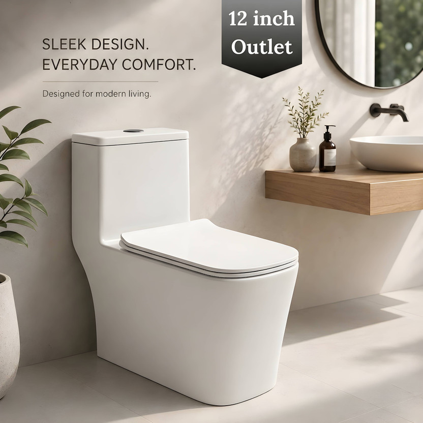 Eden S Trap 30cm OR 12 inch/ Floor Mount/ Rimless/ 6D Swirl Siphonic Flush/ 67.5*37*74.5cm/ 26*14*29inch/ EWCs / One Piece Toilet/ Western Commode(Super White - High Glossy)