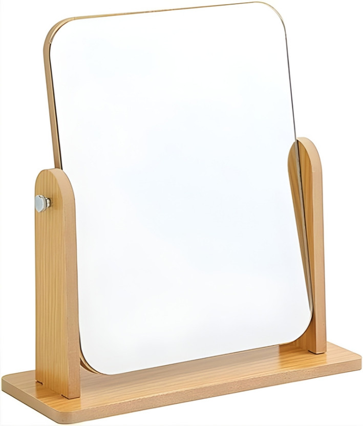 CANWELL Wooden Desk Square Makeup Mirror - 360° Rotatable Compact Vanity Mirror A832
