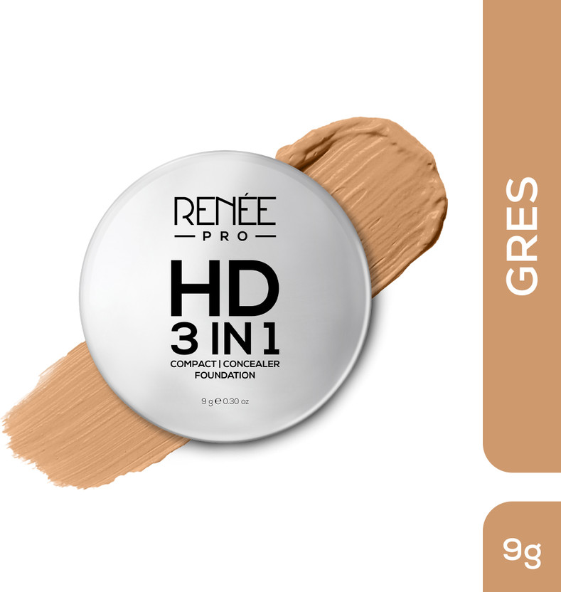 Renee HD 3-in-1 Compact, High Coverage, Matte Finish, SPF 20, Vitamin E & Aloe Vera Compact(Grès, 9 g)