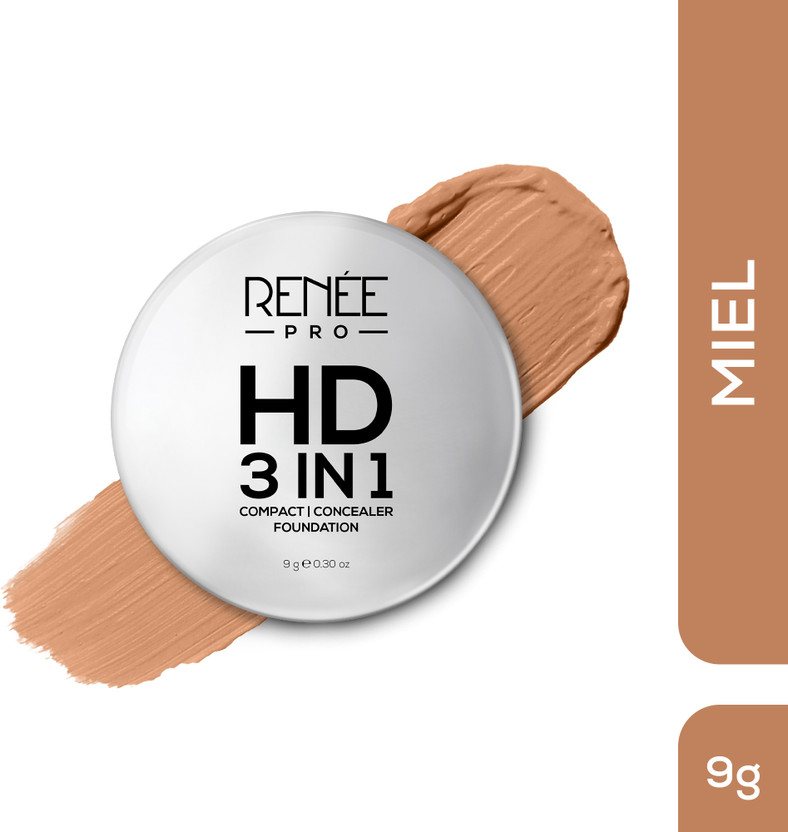 Renee PRO PRO HD 3-IN-1 SPF 20 Full Matte Compact, Works as Concealer, Foundation & Powder Compact(Miel, 9 g)