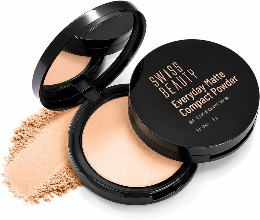 SWISS BEAUTY Airbrush Finish Compact | SPF 10 Smooth Matte | Oil Control Lightweight Compact(Almond, 9 g)