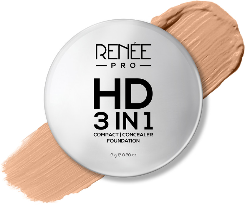 Renee HD 3-in-1 Compact, High Coverage, Matte Finish, SPF 20, Vitamin E & Aloe Vera Compact(Terre, 9 g)