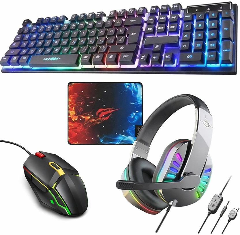 ENTWINO 4-1 Gaming Keyboard & Mouse Combo With Gaming Headphone + Mousepad Combo Set(Black)