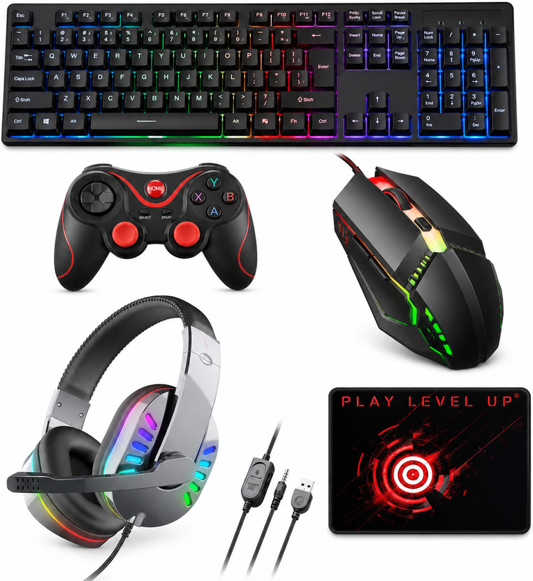 ENTWINO ENTWINO 5-1 Gaming Keyboard & Mouse With Gaming Headphone & Game Pad + Mousepad Combo Combo Set Designed for Gaming(Black) - Flipkart Deal