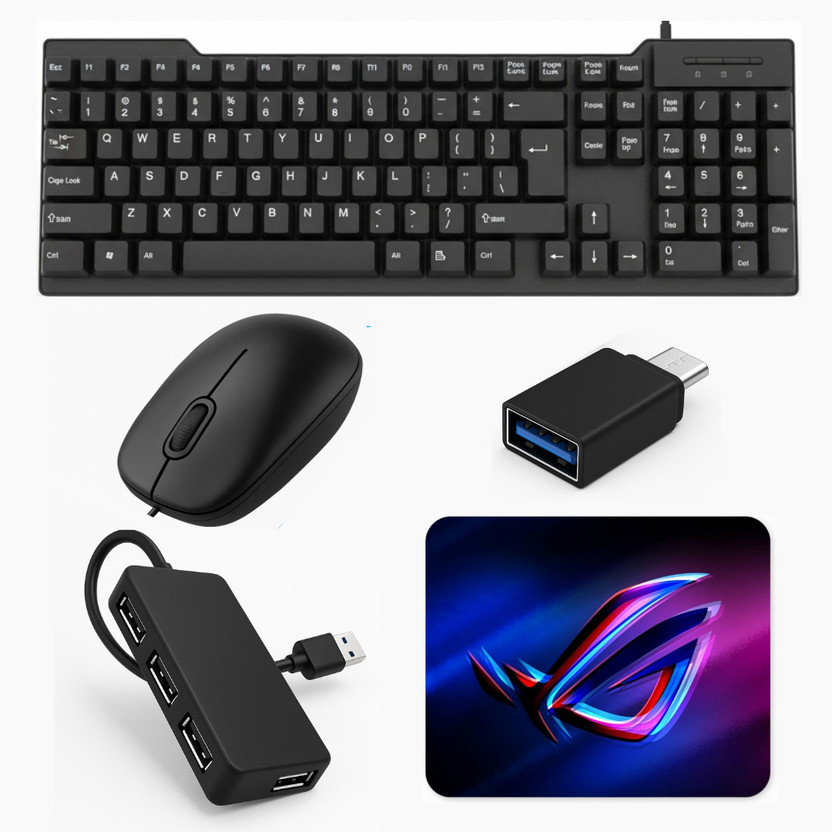 Henture 5-in-1 Mobile Gaming Combo | Keyboard + Mouse + Mousepad + USB Hub + OTG Combo Set Designed for Gaming(Black)