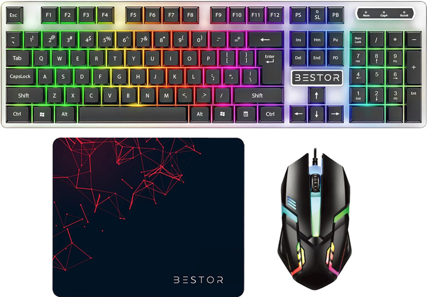 Bestor Set of 3 Wired RGB Gaming Keyboard with Wired Gaming Mouse and Mousepad Combo Set Designed for Gaming(Black)