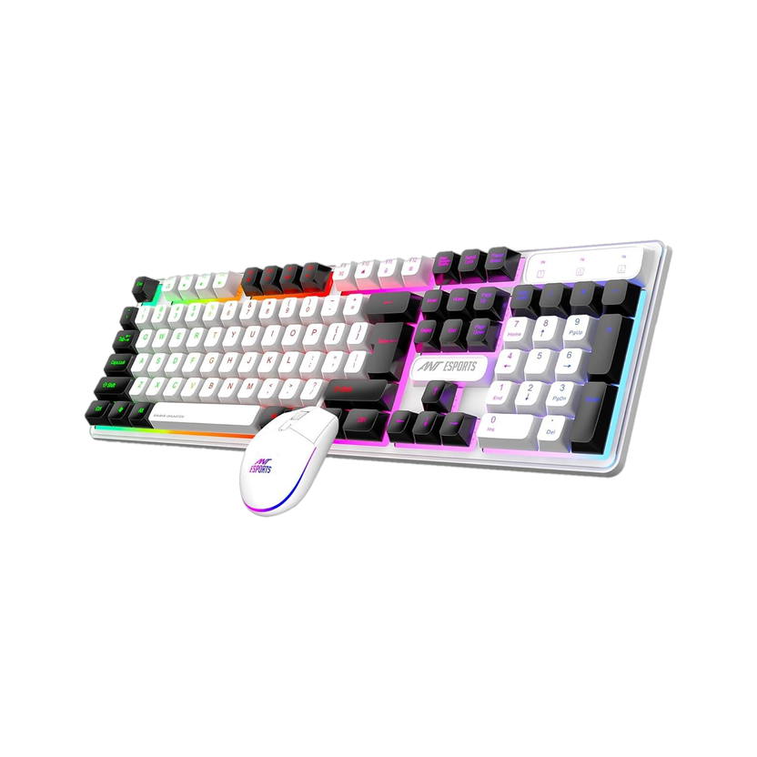 Ant Esports KM1610 LED Keyboard & Mouse,104 Keys Rainbow Backlit Keyboard 7 Color RGB Mouse Combo Set Designed for Gaming(White)