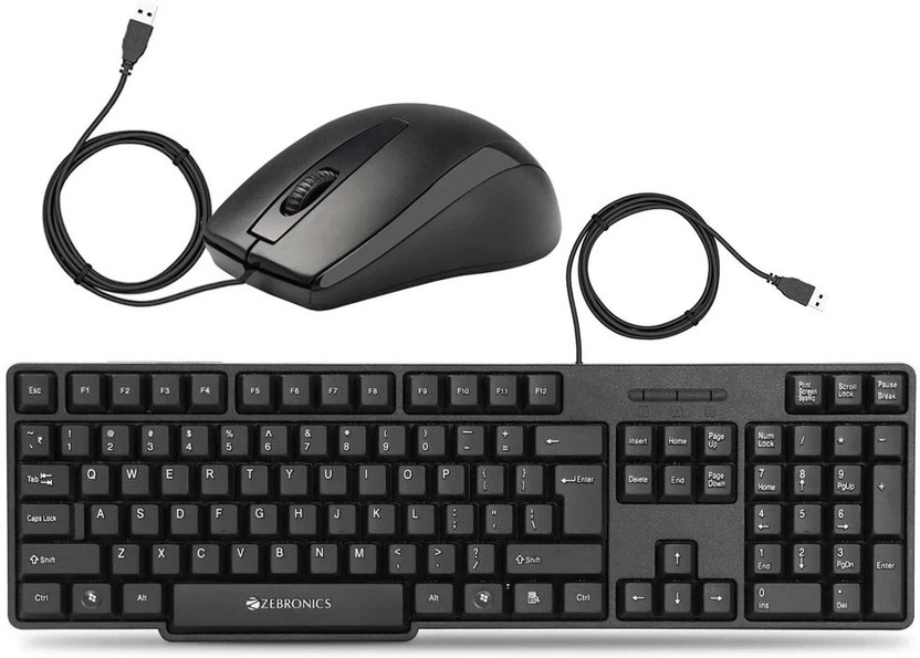 ZEBRONICS K20 Keyboard and Alex Wired Optical Mouse Combo Set(Black)