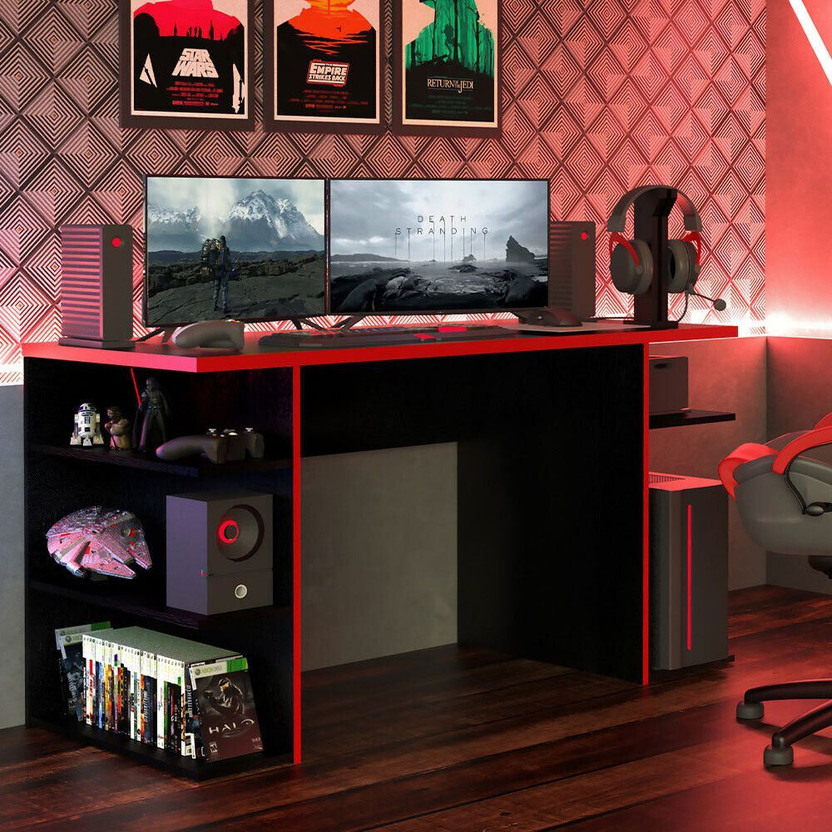 Madesa Gaming Computer Desk Engineered Wood Computer Desk(Straight, Finish Color - Black/Red, Knock Down)
