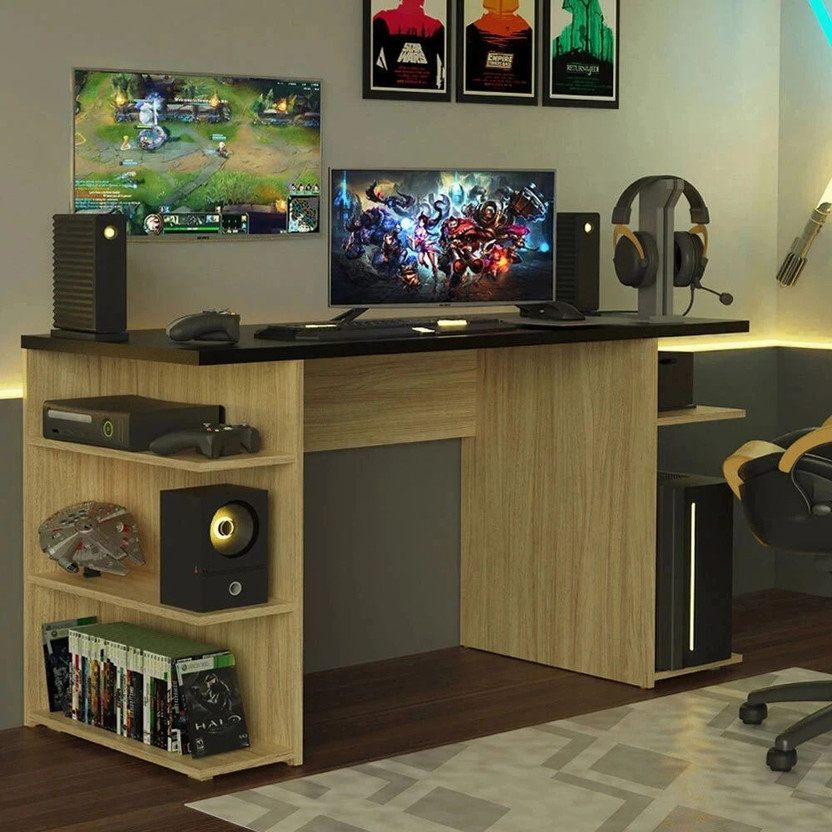 Madesa Gaming Engineered Wood Computer Desk(Straight, Finish Color - Oak/Black, Knock Down)