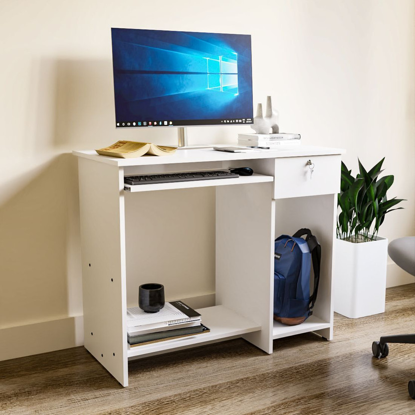 neuspace Star Computer & Laptop Table | WFH Desk | Gaming Table | Engineered Wood Computer Desk(Straight, Finish Color - Frosty White, Knock Down)
