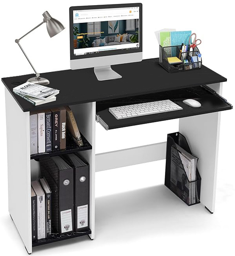 woodcom Computer Table for Home - Study desk for Students, With Keywords Tray Engineered Wood Computer Desk(Straight, Finish Color - White, Knock Down)
