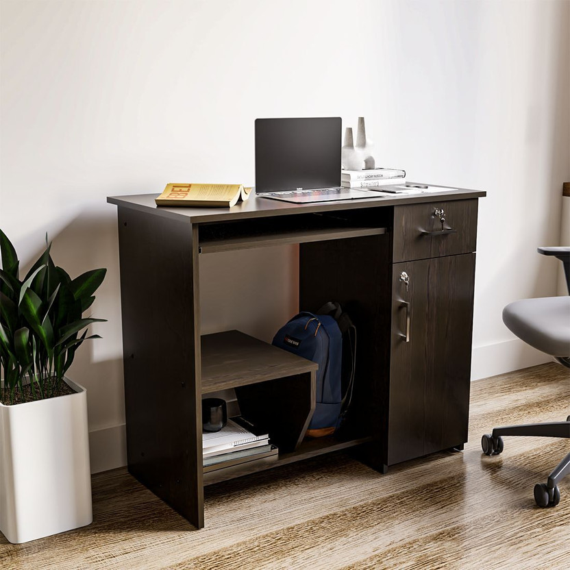 neuspace Buker Computer Table with Shelf, Laptop Table Large Size, Engineered Wood Computer Desk(Straight, Finish Color - Wenge, Knock Down)