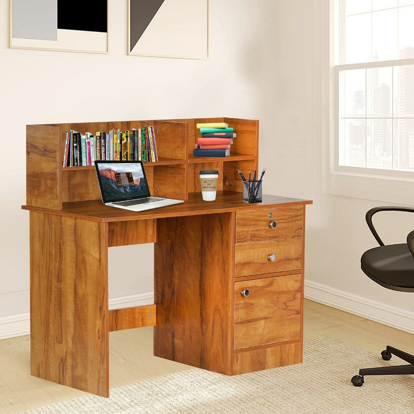 Nityam Interio Premium Quality Computer Table With Drawer for Storage Engineered Wood Computer Desk(Modular, Finish Color - Teak Wood, DIY(Do-It-Yourself))