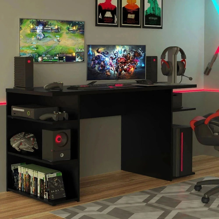 Madesa Gaming Engineered Wood Computer Desk(Straight, Finish Color - Black, Knock Down)