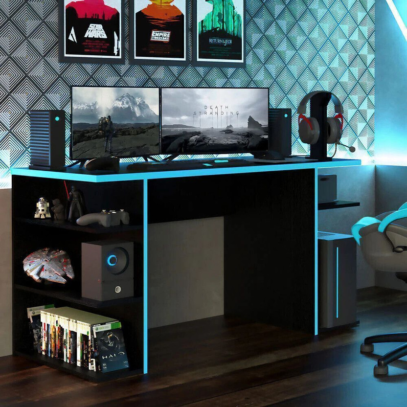 Madesa Gaming Computer Desk and Office Table Engineered Wood Computer Desk(Straight, Finish Color - Black/Blue, Knock Down)