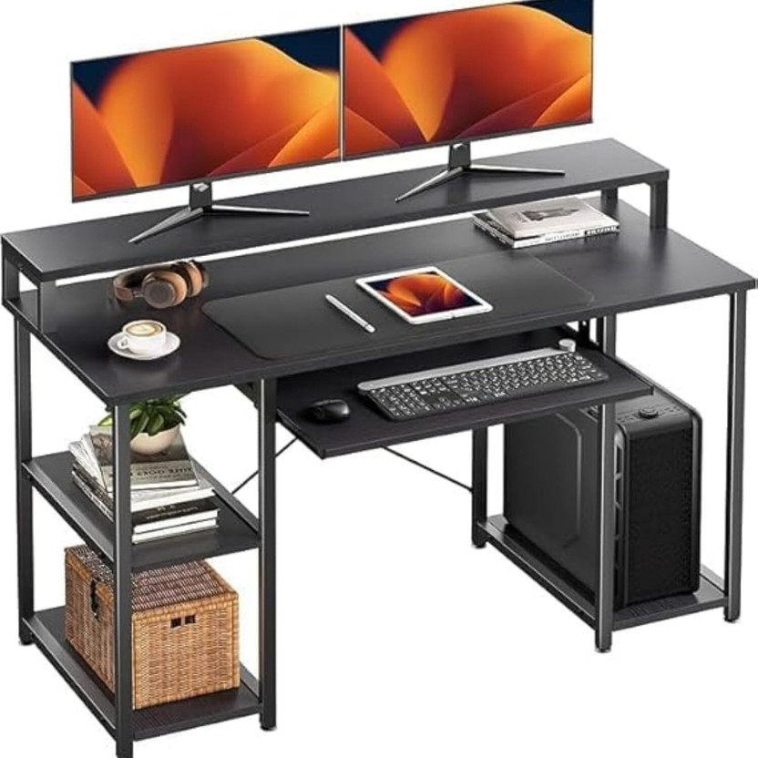 TEKAVO Computer Table with Monitor Rise&Keyboard Tray Combined to Smart Storage Shelves Engineered Wood Computer Desk(Modular, Finish Color - Black, DIY(Do-It-Yourself))