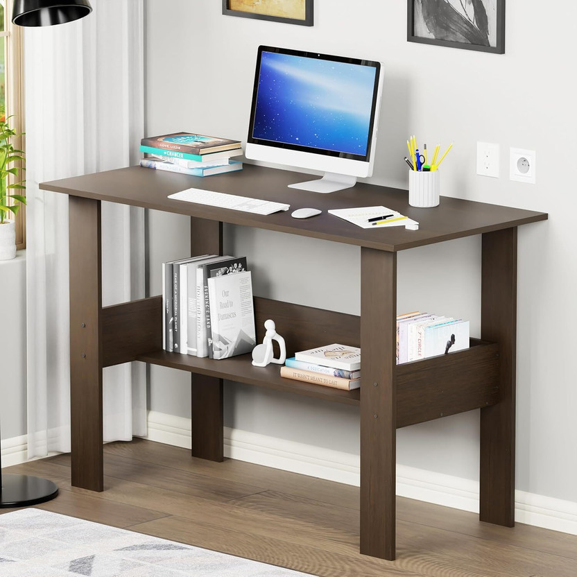 LUKZER Modern Computer Desk with Bookshelf Study Table (ST-004) Engineered Wood Study Table(Free Standing, Finish Color - Wenge, DIY(Do-It-Yourself))