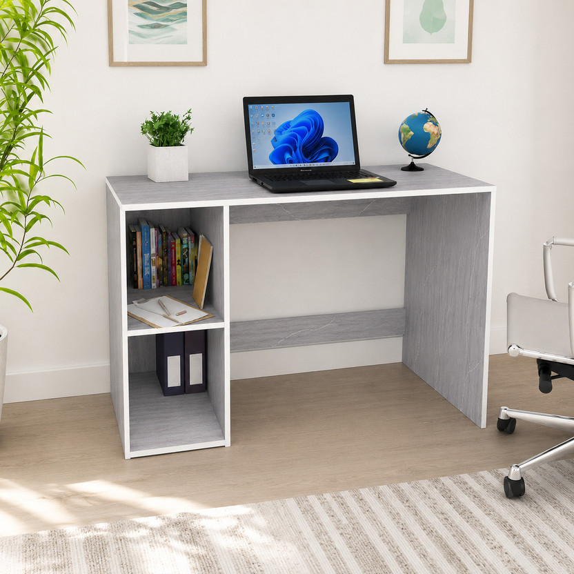 US DZIRE Study Laptop Computer Table with Storage Shelf for Home Office Engineered Wood Computer Desk(Modular, Finish Color - Marble Grey, Knock Down)