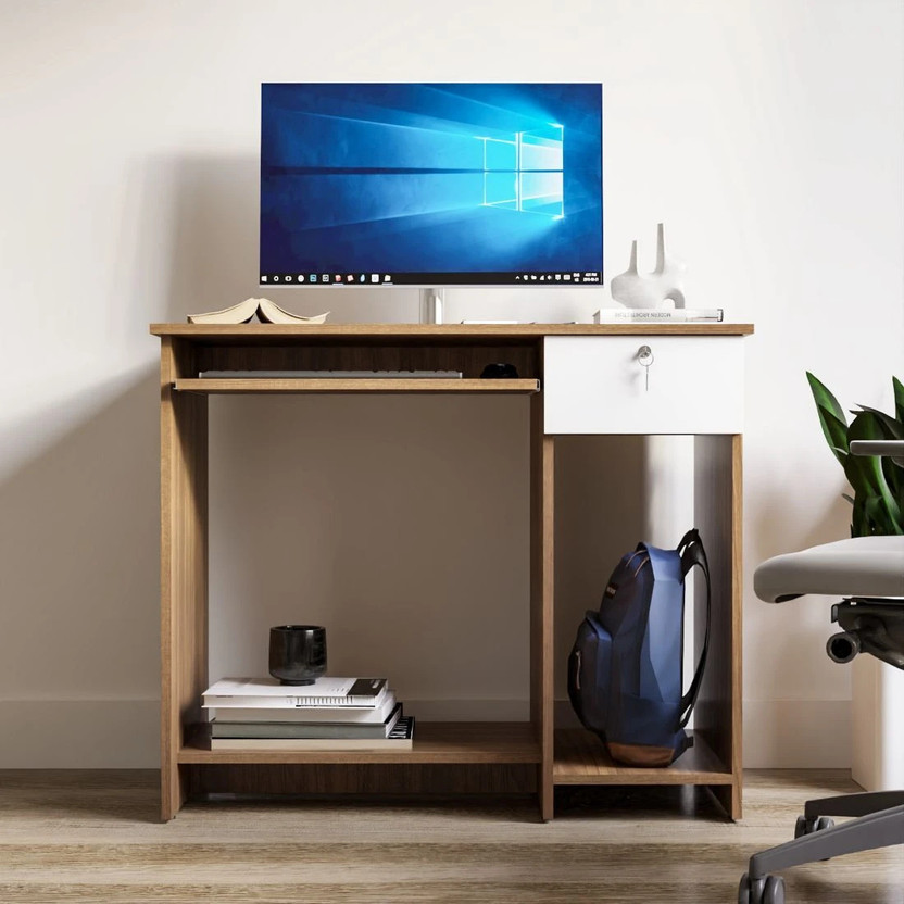 neuspace Star Computer & Laptop Table | WFH Desk | Gaming Table | Engineered Wood Computer Desk(Straight, Finish Color - Leon Teak & White, Knock Down)