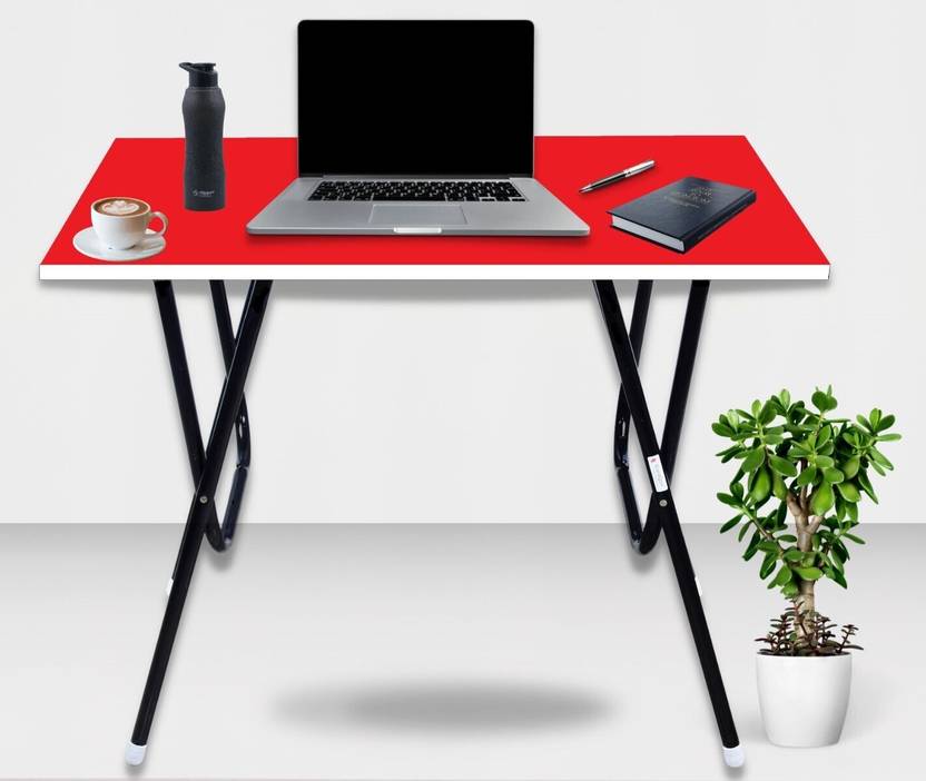 EuroQon Workstation Foldable Engineered Wood Computer Desk Modular, Finish Color - Red, Pre-assembled
