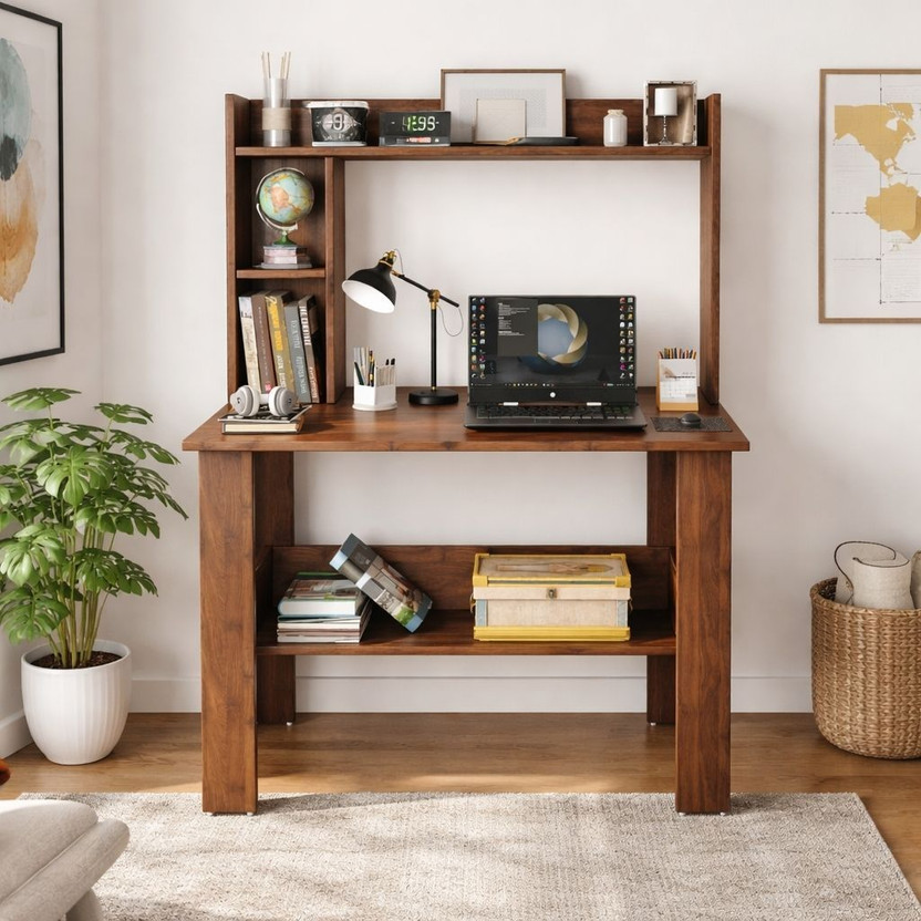 Home Delight Multipurpose Portable Study Desk with Book Storage for Home & Office Engineered Wood Computer Desk(Straight, Finish Color - Walnut, DIY(Do-It-Yourself))