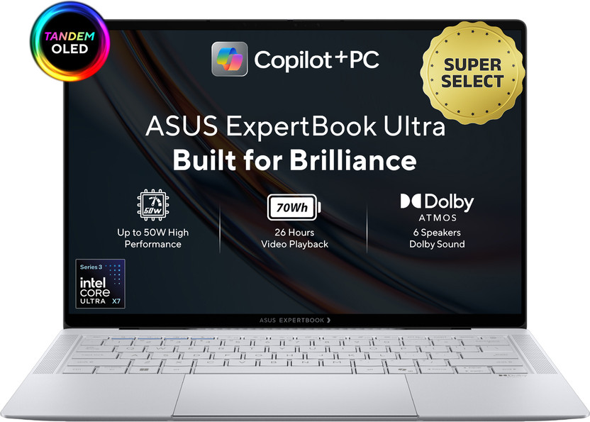 ASUS ExpertBook Ultra Copilot+ PC Intel Core Ultra X7 358H - (64 GB/2 TB SSD/Windows 11 Home) B9406CAA-TH0934WS Thin and Light Laptop(14 inch, Morn Grey, 1.10 kg, With MS Office)