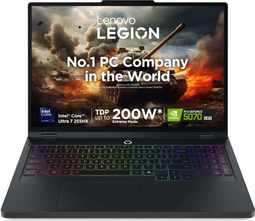 Lenovo Legion Pro 5 WQXGA OLED Intel Core Ultra 7 255HX - (32 GB/1 TB SSD/Windows 11 Home/8 GB Graphics/NVIDIA GeForce RTX 5070) Legion Pro 5 16IAX10 Gaming Laptop(16 inch, Eclipse Black, With MS Office)