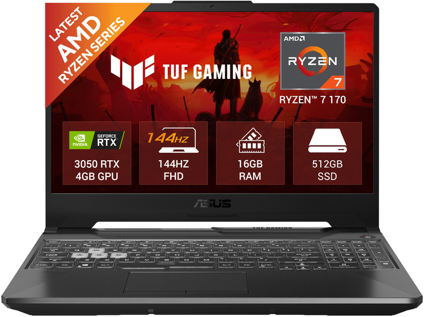 ASUS TUF Gaming A15 (2026) AMD Ryzen 7 170 - (16 GB/512 GB SSD/Windows 11 Home/4 GB Graphics/NVIDIA GeForce RTX 3050) FA506NCQ-HN006W Gaming Laptop(15.6 inch, Black, 2.3 kg)