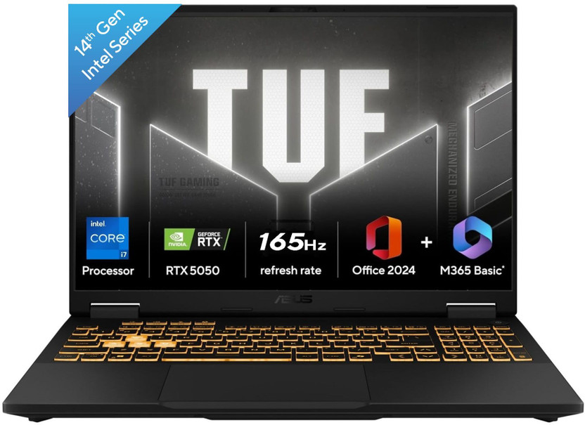 ASUS TUF Gaming F16 (2025) with Office 2024 + M365 Basic* Intel Core i7 14th Gen 14650HX - (16 GB/1 TB SSD/Windows 11 Home/8 GB Graphics/Intel Graphics NVIDIA GeForce RTX 5050/165 GHz) FX608JHR-RV135WS Gaming Laptop(16 Inch, Jaeger Gray, 2.2 kg, With MS Office)