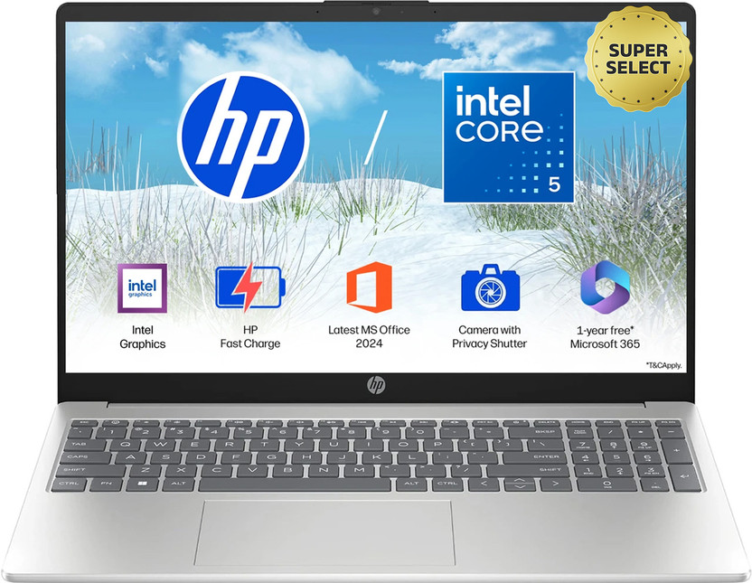 HP 15 Intel Core 5 120U - (24 GB/512 GB SSD/Windows 11 Home) 15-fd0262TU Thin and Light Laptop(15.6 inch, Natural Silver, 1.59 kg, With MS Office)
