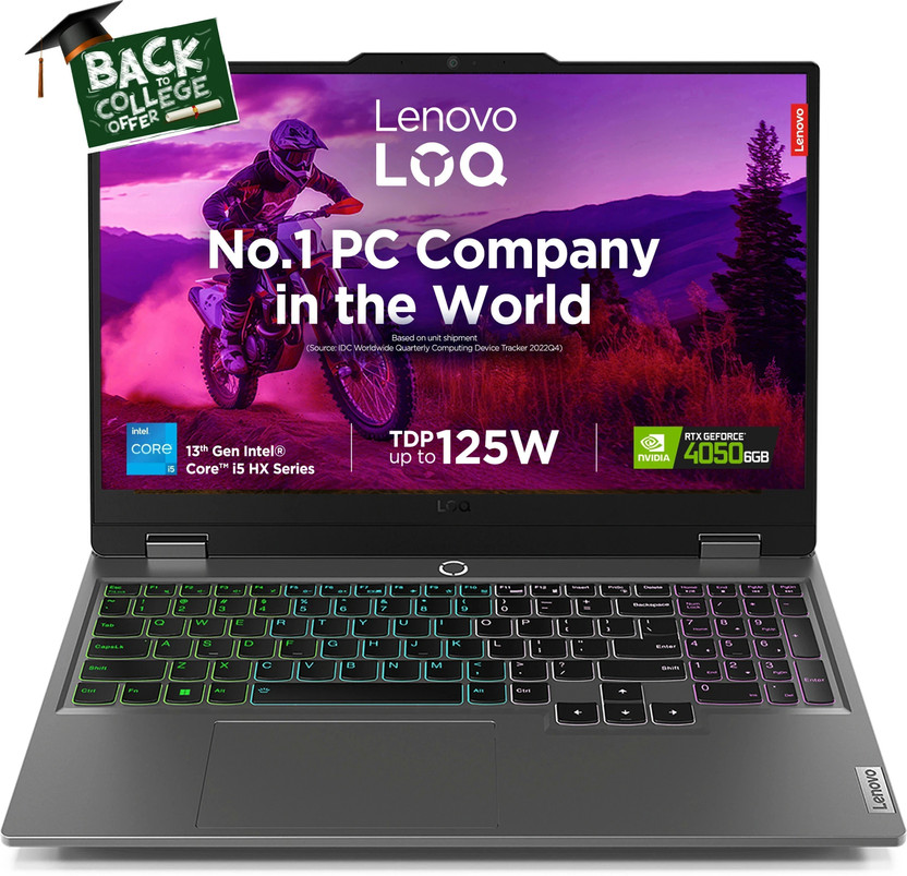 Lenovo LOQ Intel Core i5 13th Gen 13450HX - (16 GB/512 GB SSD/Windows 11 Home/6 GB Graphics/NVIDIA GeForce RTX 4050) 15IRX9 Gaming Laptop(15.6 Inch, Luna Grey, 2.38 Kg, With MS Office)