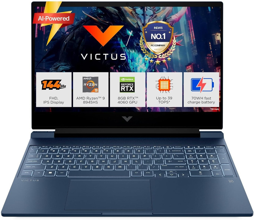 HP AMD Ryzen 5 Hexa Core 8645HS - (16 GB/512 GB SSD/Windows 11 Home/6 GB Graphics/NVIDIA GeForce RTX NVIDIA® GeForce RTX™ 3050) 15-fb3009ax Gaming Laptop(15.6 inch, Blue)