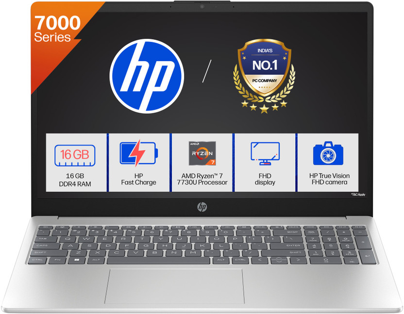 HP AMD Ryzen 7 Octa Core - (16 GB/512 GB SSD/Windows 11 Home) 15-fc0761AU Laptop(15.6 inch, Natural Silver, 1.59 kg, With MS Office)
