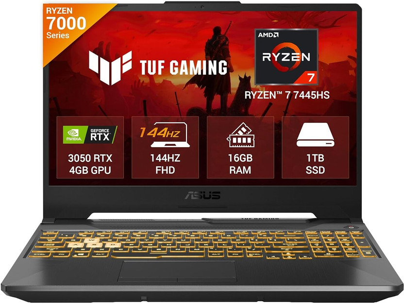 ASUS AMD Ryzen 7 Ryzen 7 7445HS - (16 GB/1 TB SSD/Windows 11 Home/4 GB Graphics/NVIDIA GeForce RTX RTX 30 Series) FA506NCG-HN251WS Gaming Laptop(15.6 inch, Graphite Black, With MS Office)