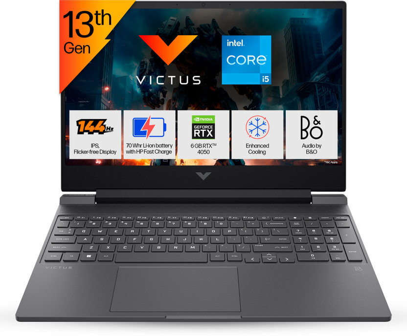 HP Victus Intel Core i5 13th Gen 13420H - (16 GB/512 GB SSD/Windows 11 Home/6 GB Graphics/NVIDIA GeForce RTX 4050) 15-fa1279TX Gaming Laptop(15.6 Inch, Mica Silver, Black Chrome Logo, 2.29 kg)