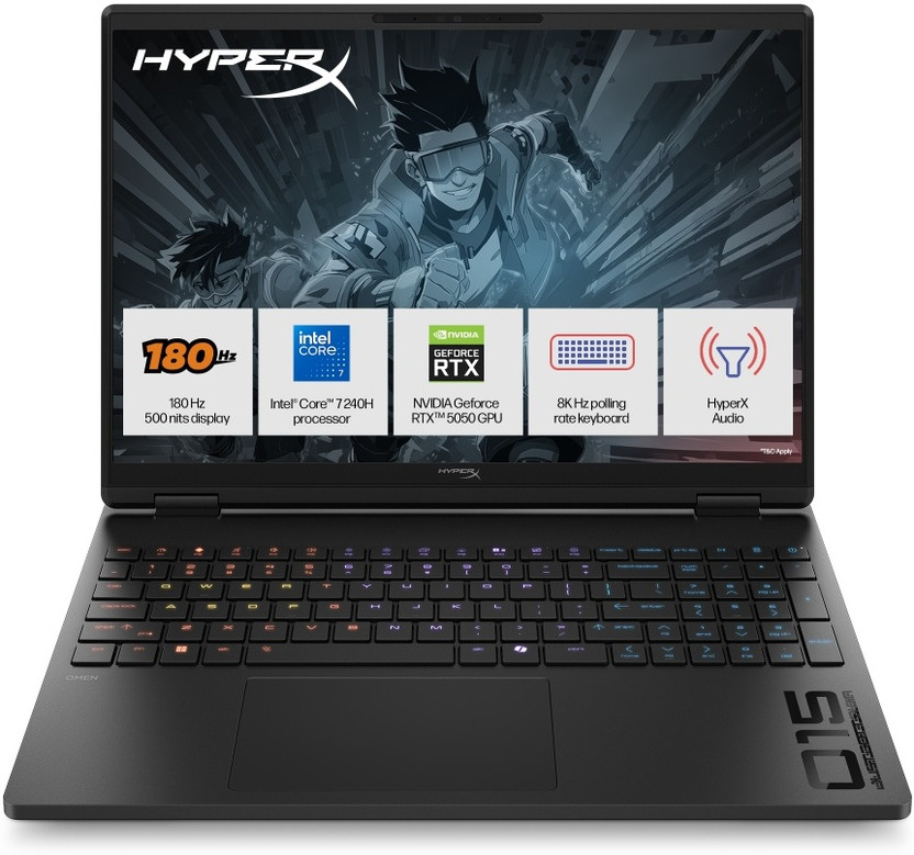HP HP HyperX Omen Intel Core 7 240H - (24 GB/1 TB SSD/Windows 11 Home/8 GB Graphics/NVIDIA GeForce RTX 5050) 15-ga0054TX Gaming Laptop(15.3 inch, Shadow Black, 2.21 kg, With MS Office) - Flipkart Deal