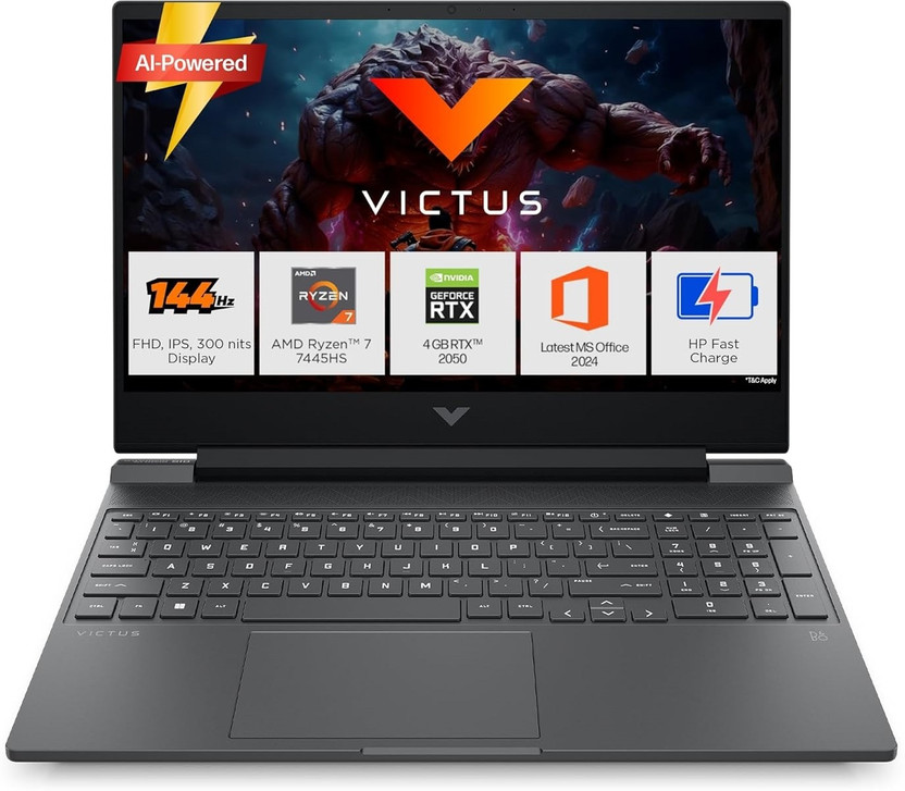 HP Victus AMD Ryzen 7 Hexa Core 7445H - (16 GB/512 GB SSD/Windows 11 Home/4 GB Graphics/NVIDIA GeForce RTX GeForce RTX/144 Hz) Victus Gaming Laptop 15-fb3123AX Gaming Laptop(15.6 Inch, Mica Silver, 2.29 kg, With MS Office)
