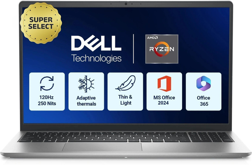 DELL 15 Microsoft Office Home 2024 AMD Ryzen 5 Hexa Core 7530U - (16 GB/512 GB SSD/Windows 11 Home) 3535 / 15DC15255 Thin and Light Laptop(15.6 Inch, Platinum Silver, 1.67 Kg, With MS Office)
