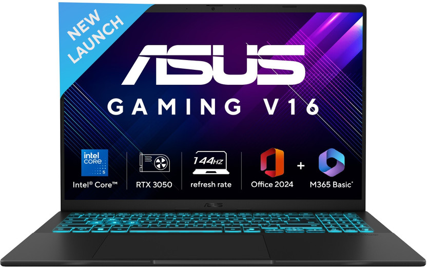 ASUS V16 (2025) for Creator with Office 2024 + M365 Basic*,AI PC (i5 14th Gen) Intel Core 5 210H - (16 GB/512 GB SSD/Windows 11 Home/6 GB Graphics/Intel Graphics NVIDIA GeForce RTX 3050/144 GHz) V3607VJ-RP134WS Gaming Laptop(16 Inch, Black, 1.95 kg, With MS Office)