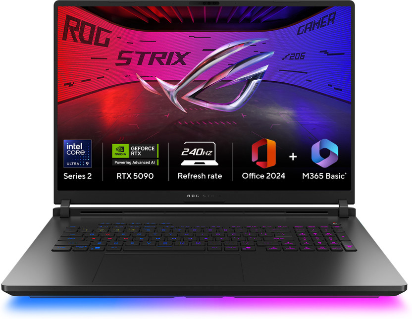 ASUS ROG Strix SCAR 18 (2025) AI PC with Office 2024 + M365 Basic* Intel Core Ultra 9 275HX - (64 GB/2 TB SSD/Windows 11 Home/24 GB Graphics/NVIDIA GeForce RTX 5090/240 Hz/175 W) G835LX-SA187WS Gaming Laptop(18 Inch, Off Black, 3.3 kg, With MS Office)
