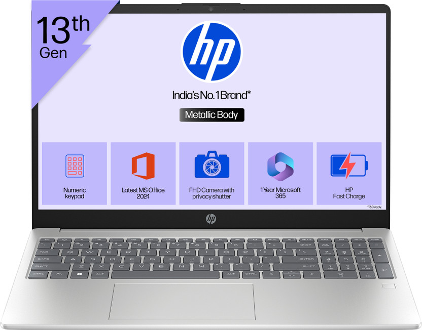 HP 15s Metal Intel Core i3 13th Gen 1315U - (8 GB/512 GB SSD/Windows 11 Home) 15-hr0005TU Thin and Light Laptop(15.6 Inch, Natural Silver, 1.59 Kg, With MS Office)