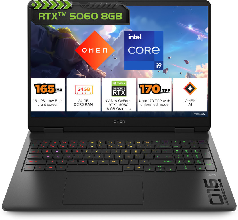 HP OMEN Intel Core i9 14th Gen 14900HX - (24 GB/1 TB SSD/Windows 11 Home/8 GB Graphics/NVIDIA GeForce RTX 5060) 16-am0279TX Gaming Laptop(16 Inch, Shadow Black, 2.43 Kg, With MS Office)