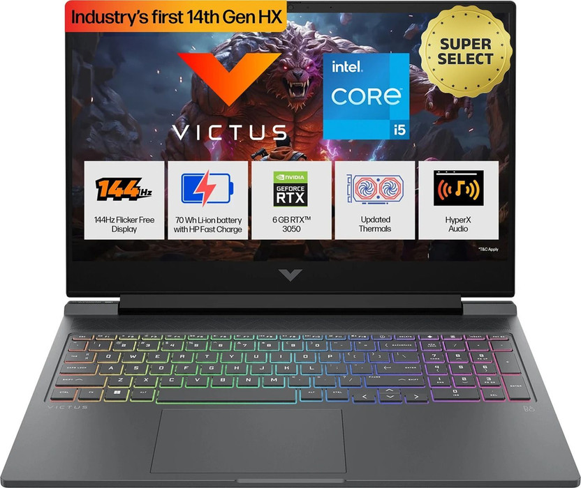 HP Victus Intel Core i5 14th Gen 14450HX - (16 GB/512 GB SSD/Windows 11 Home/6 GB Graphics/NVIDIA GeForce RTX 3050/144 Hz) 16-r1707TX/16-r1705tx/16-r1703TX Gaming Laptop(16.1 Inch, Mica Silver, 2.31 kg, With MS Office)