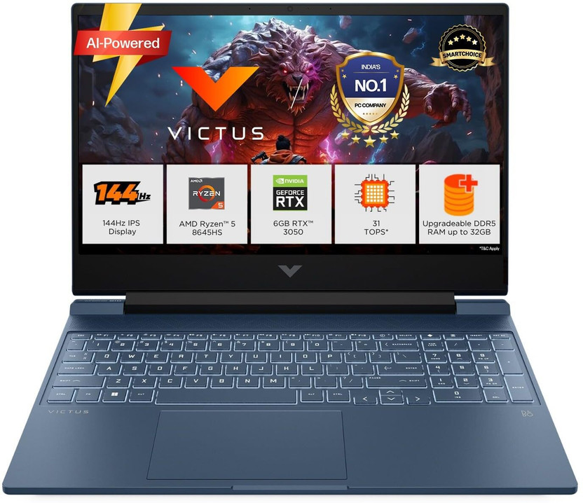 HP AMD Ryzen 5 Hexa Core - (16 GB/512 GB SSD/Windows 11 Home/AMD Radeon 760M) 15-fb3009AX Gaming Laptop(15.6 inch, Performance blue, 2.29 kg, With MS Office)