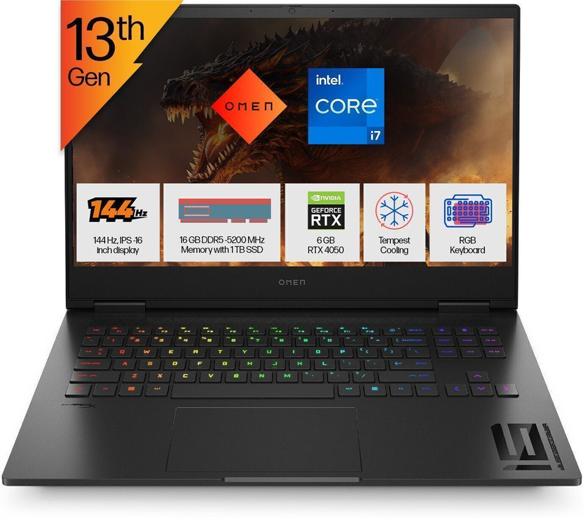HP Omen Intel Core i7 13th Gen 13620H - (16 GB/1 TB SSD/Windows 11 Home/6 GB Graphics/NVIDIA GeForce RTX 4050/144 Hz) 16-wd0011tx Gaming Laptop(16.1 Inch, Shadow Black, 2.32 Kg, With MS Office)