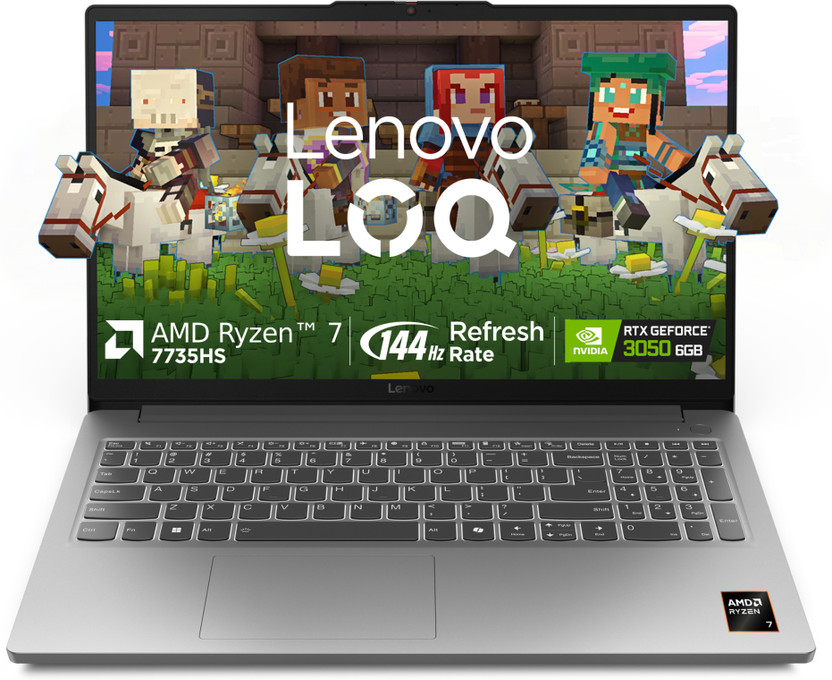 Lenovo LQQ Essential AMD Ryzen 7 Octa Core 7735HS - (16 GB/512 GB SSD/Windows 11 Home/6 GB Graphics/NVIDIA GeForce RTX 3050) LOQ 15ARP10E Gaming Laptop(15.6 inch, Luna Grey, 1.8 kg, With MS Office)