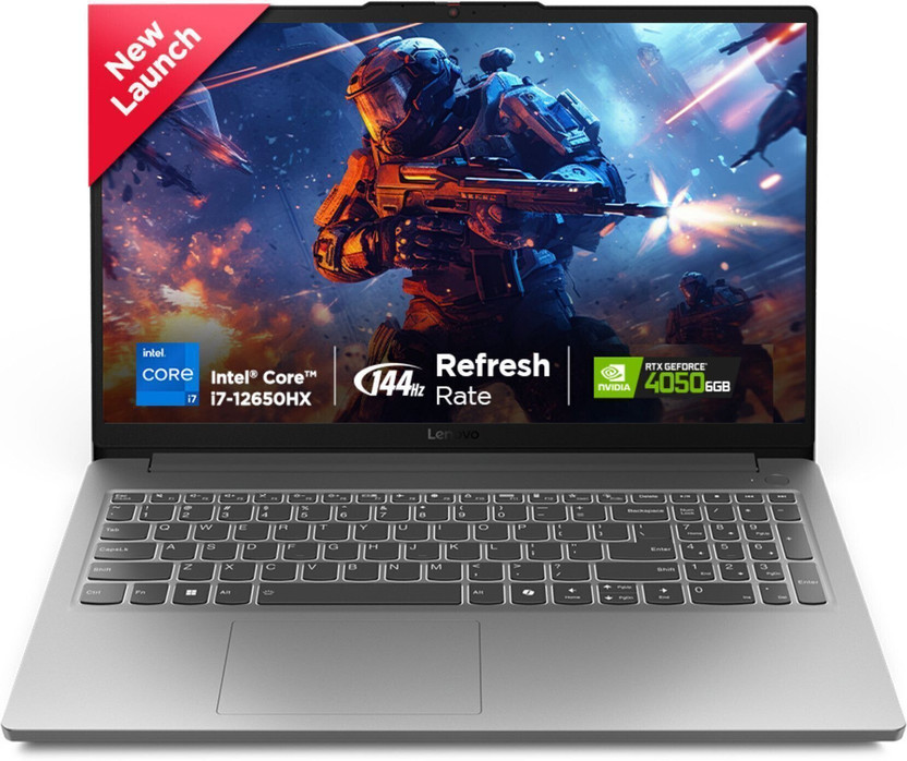 Lenovo LOQ Essential Intel Core i7 12th Gen 12650HX - (12 GB/512 GB SSD/Windows 11 Home/6 GB Graphics/NVIDIA GeForce RTX 4050/144 Hz) LOQ 15IAX9E Gaming Laptop(15.6 Inch, Luna Grey, 1.77 Kg)