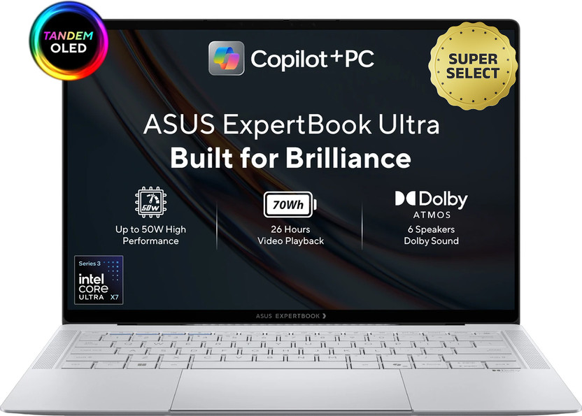 ASUS ExpertBook Ultra Copilot+ PC Intel Core Ultra X7 358H - (32 GB/1 TB SSD/Windows 11 Home) B9406CAA-TH1191WS Thin and Light Laptop(14 inch, Morn Grey, 1.10 kg, With MS Office)